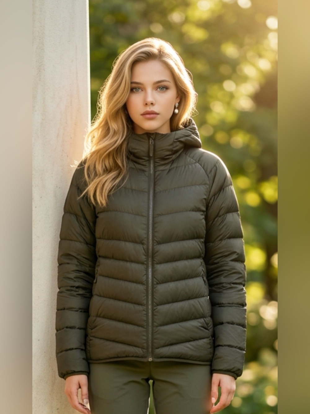 Uniqlo Olive Green Hooded Puffer Jacket - Women's